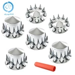 33MM Front + Rear Wheel Axle Covers Spiked For Semi Truck Chrome Hub Kit. Fixed Price $97.19.