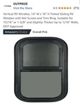 Outprize Rv Replacement Window 14" X 16" H Vertical Slide Screen & Trim Ring. Fixed Price $79.98.