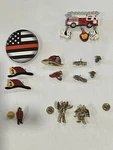 Lot Of 11 Fireman/police Pins-guardian Angels (camco)-hats-fire Trucks-flag. Fixed Price $34.99.