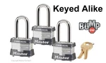 Master Padlock- Three (3) Keyed Alike Locks 3NKALF-3 W/bump Stop Technology. Fixed Price $44.46.