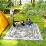 Outsunny Outdoor Rug, 9' X 12' Floor Mat, Gray White Rhombus Patchwork. Fixed Price $54.99.