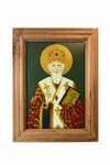 Antique Romanian Reverse Glass Icon Saint Nicholas Spantul Nicolae C.1800 1850. Fixed Price $395.00.