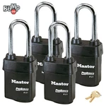Master Lock- 4 High Security Pro Series Padlocks 6121NKALJ W/bumpstop Technology. Fixed Price $112.44.