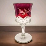 Antique Ruby Stain Flash Pressed Glass Souvenir Goblet - Buffalo Minn. Eapg. Fixed Price $19.99.