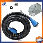 Rv Extension Black Cord Blue Plug & Power Input Box 50AMP 30FT W/ Lock. Fixed Price $127.99.