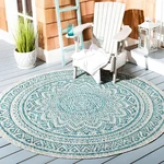 Safavieh Courtyard 3' Round Light Grey/teal CY8734 Indoor/outdoor Rug. Fixed Price $51.16.