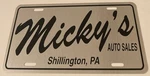 Micky's Auto Sales Dealership Booster License Plate Shillington Pa. Fixed Price $29.99.