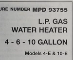 Atwood 4 6 10 Gallon Water Heater Lp Gas Owner, Parts & Service Manual. Fixed Price $41.64.