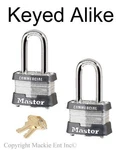 Master Padlock Two (2) Keyed Alike Locks W/4 Keys 3KALF-2. Fixed Price $31.66.