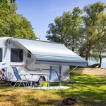 Rv Awning Replacement Waterpoof Canopy, 17'(FABRIC 16'2") Blue Strip, Uni. Fixed Price $162.58.
