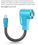 Circlecord Amp To 110 Volt Rv Adapter Cord, Nema 5-15P Male 14-50R. Fixed Price $19.99.